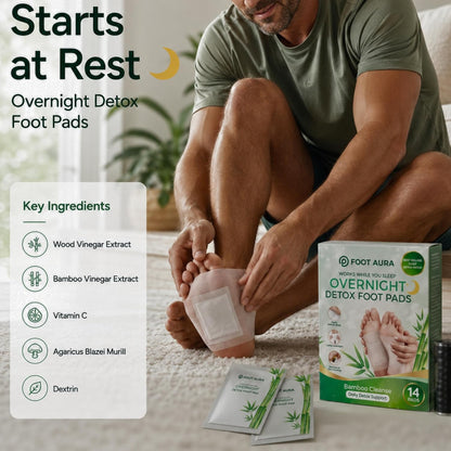 FootAura Overnight Foot Patches – Full Body Detox & Cleanse – Bamboo Vinegar Extract – Purify, Reset & Recharge – 30 Count