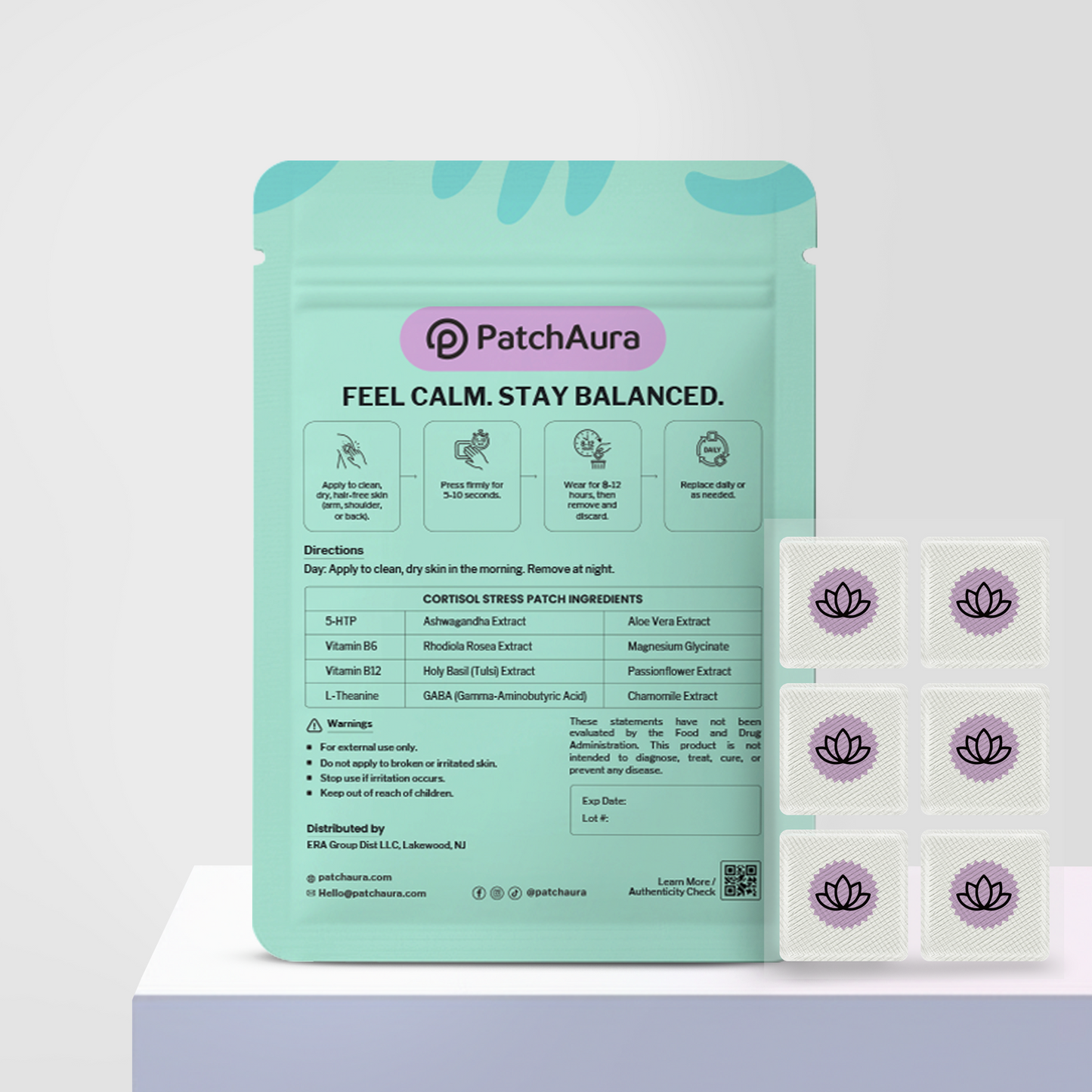 PatchAura Cortisol Patch – Stress Relief & Cortisol Balance, Calm Mood & Relaxation Support, Daily Wellness Patches (30 Patches)