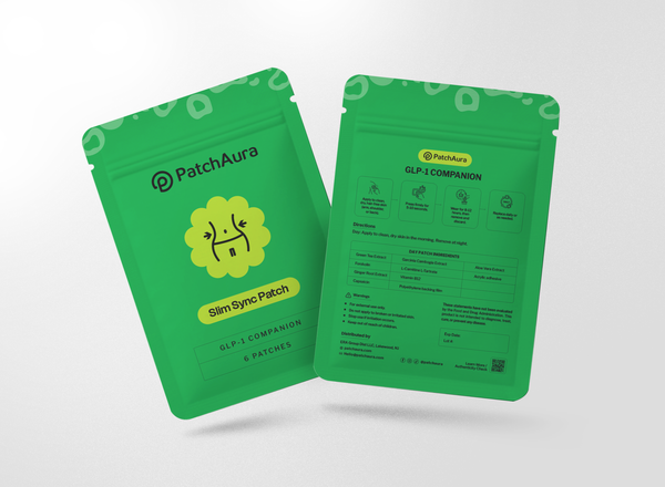 Two green packages from PatchAra on a white background