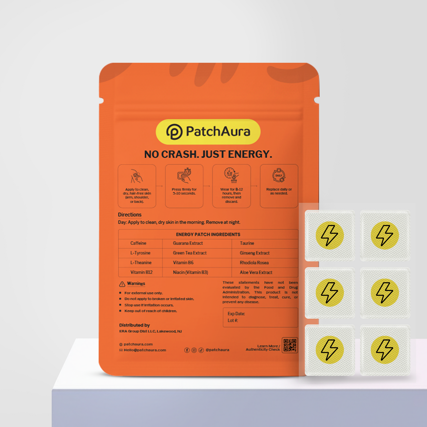 PatchAura Energy Patch – All Day Energy & Focus Support, Mental Clarity & Stamina Boost, Long-Lasting Wellness Patches (30 Patches)