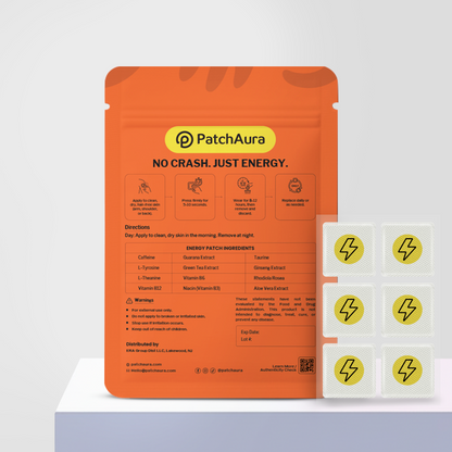 PatchAura Energy Patch – All Day Energy & Focus Support, Mental Clarity & Stamina Boost, Long-Lasting Wellness Patches (30 Patches)