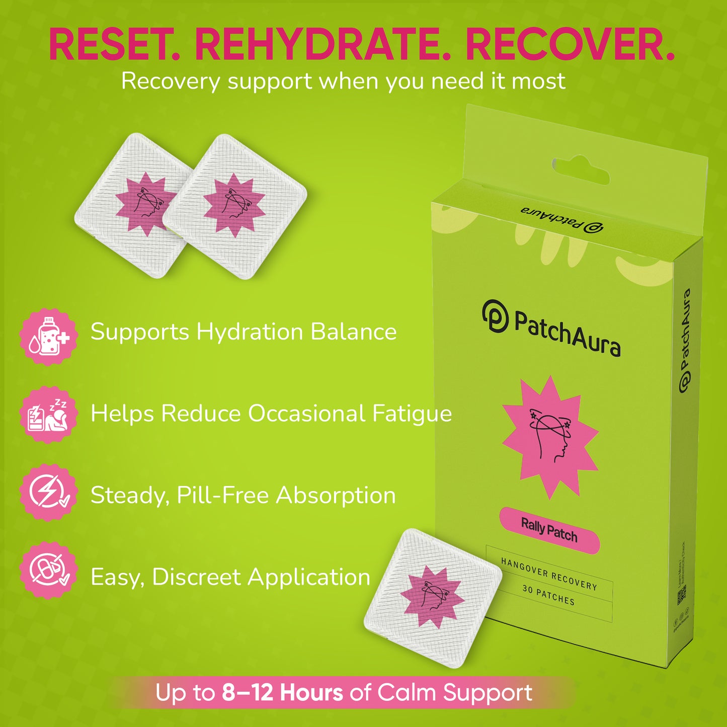 PatchAura Rally Patch – Advanced Hangover & Recovery Support (30 Patches)