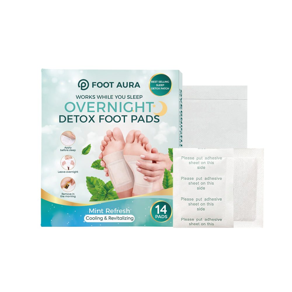 FootAura Overnight Foot Patches – Cooling Relief for Tired Feet – Mint Infused – Refresh, Revitalize & Energize Overnight – 14 Count