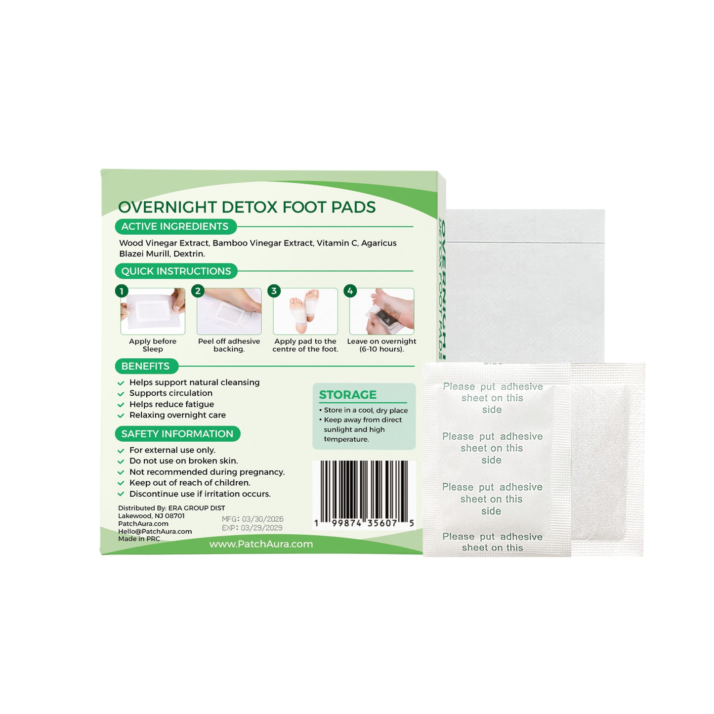 FootAura Overnight Foot Patches – Full Body Detox & Cleanse – Bamboo Vinegar Extract – Purify, Reset & Recharge – 30 Count
