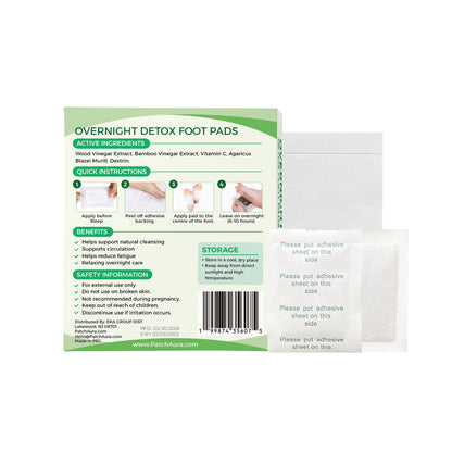FootAura Overnight Foot Patches – Full Body Detox & Cleanse – Bamboo Vinegar Extract – Purify, Reset & Recharge – 30 Count