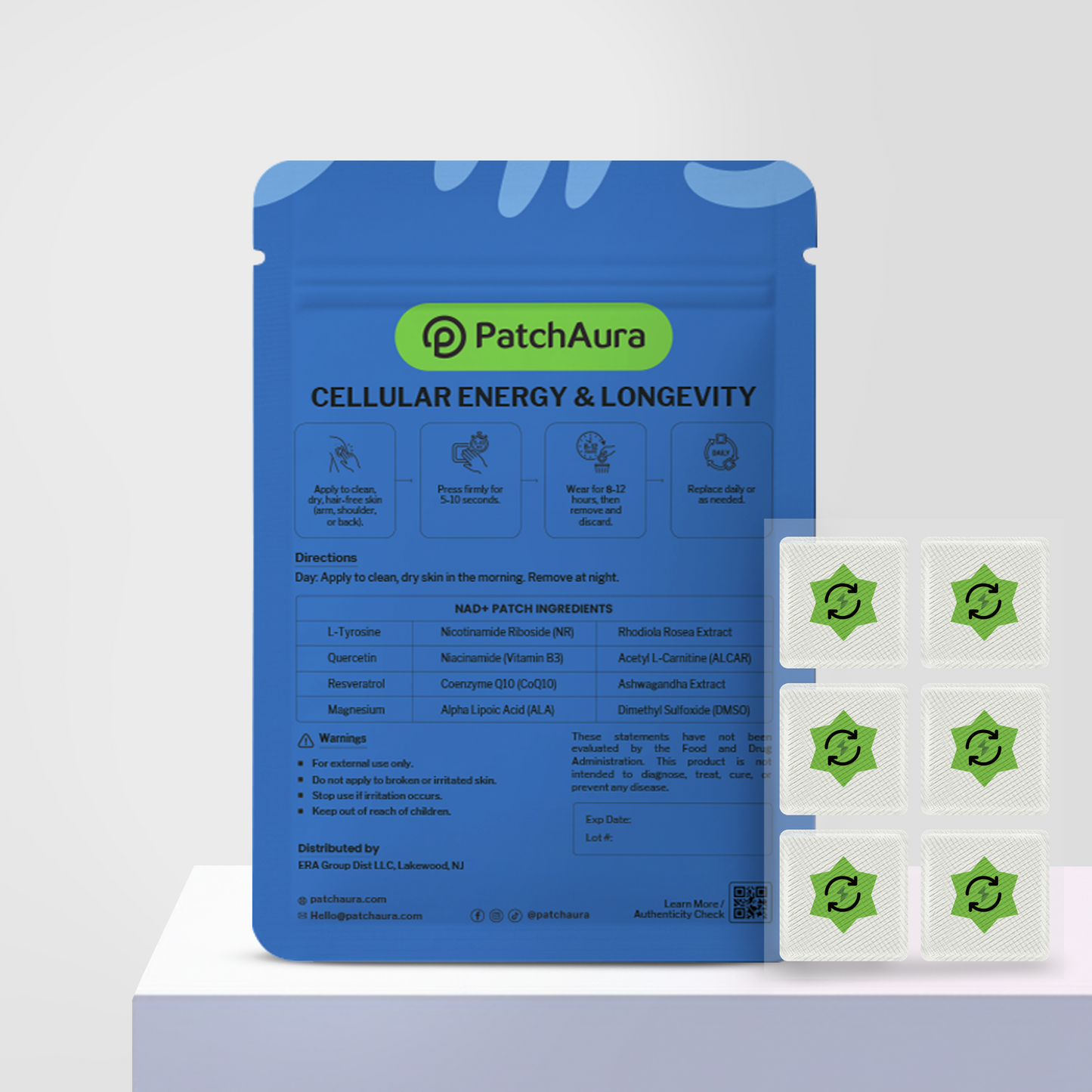 PatchAura NAD+ Patch – Cellular Energy & Longevity Support, Anti-Aging & Metabolism Boost, Daily Wellness Patches (30 Patches)
